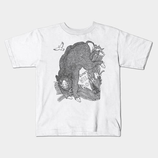 Giant Wild Boar Kids T-Shirt by Ballyraven